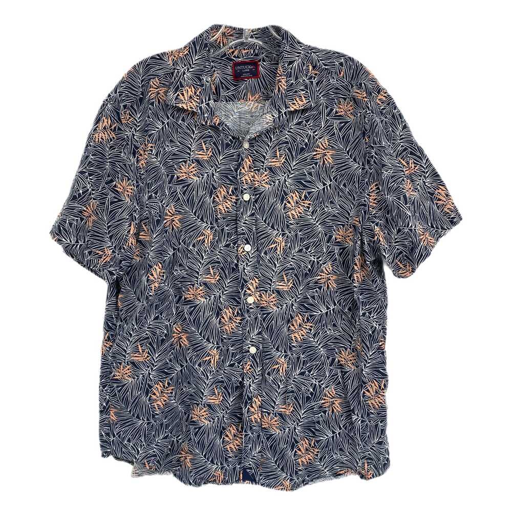 UNTUCKit Blue Orange Leaf Print Short Sleeve Button-Down Shirt | Mens L